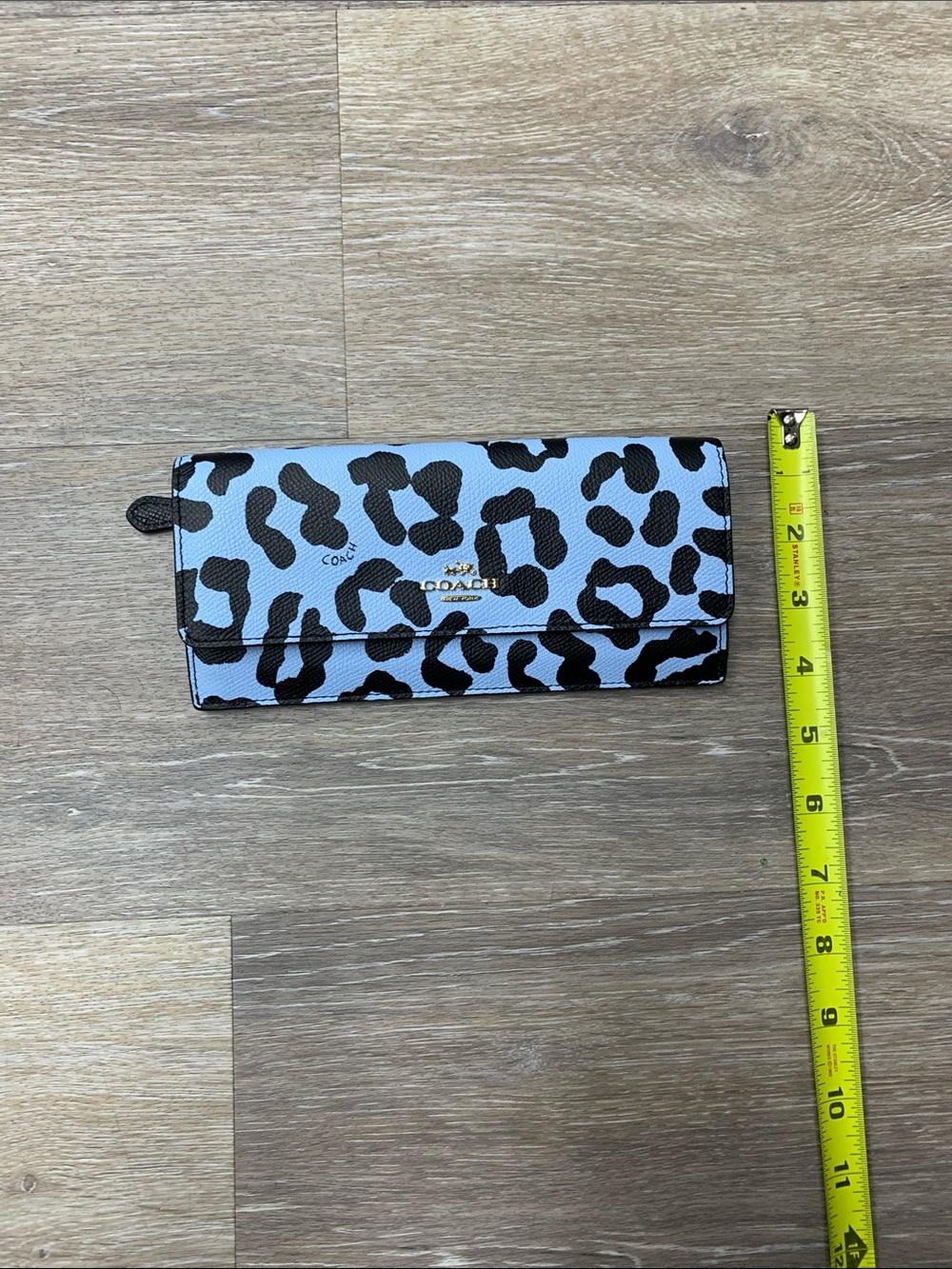 Coach Light Blue Leopard Print Leather Card Wallet